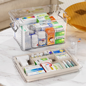 Transparent Double Layer Medicine Storage Box With 4 Grids Plastic Sealed Home Use Pill Organizer Case - Product Image 3
