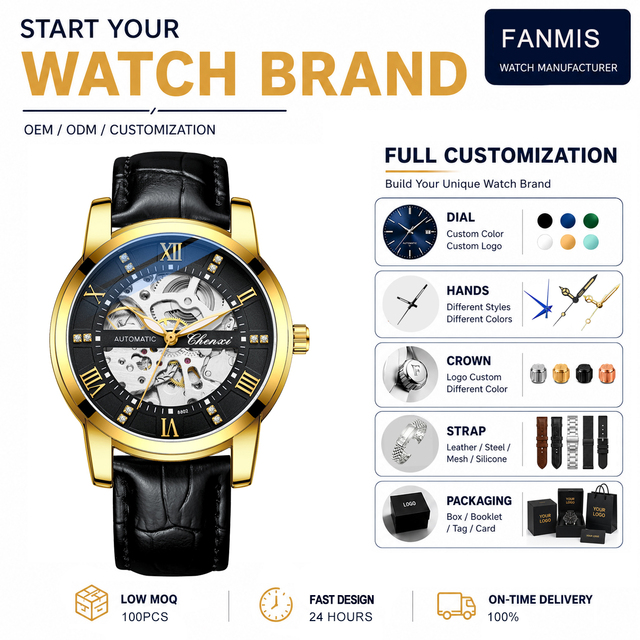 Customizable Men Watch Diamond Large Dial Wristwatch Luxury Fashion Hollow Automatic Mechanical Watch