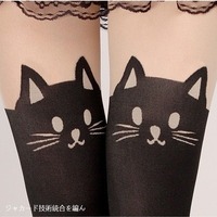 Collants fins d'été pour femme, motif chat de dessin animé, patchwork velours et soie, antibactériens, avec bande haute, Elisha Light Leg