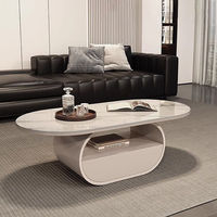Nouvelle table basse ovale rétractable en pierre, style italien minimaliste, moderne et luxueuse, idéale pour petits salons et maisons (2026)