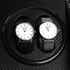 Boîte à montres rotative en fibre de carbone, en cuir PU à motif écossais, double tiroir, vente en gros - Product Image 5