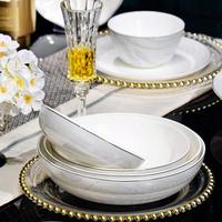 Service de table de luxe en porcelaine fine à bordure argentée, motif marbré, vaisselle en céramique pour mariage et réceptions à domicile