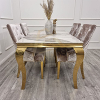 Table à manger rectangulaire moderne en marbre avec pieds en acier inoxydable, ensemble de six chaises, mobilier de maison