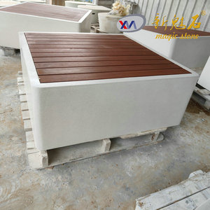 New Magic Stone Outdoor Square <b>Bench</b> With <b>Wood</b> Top For Plaza And Garden Use - Product Image 1