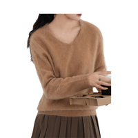 Pulls en cachemire brossé à col en V 2025, pull d'hiver personnalisable, pull décontracté pour femmes, pull tricoté à l'ordinateur pour femmes