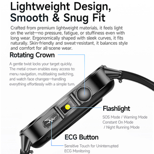 Montre connectée ET571 avec lampe torche, étanche IP68, ECG, surveillance de la pression artérielle, de la température corporelle, suivi de la santé, montre connectée de sport et de fitness - Product Image 4