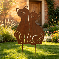 Piquet décoratif vintage en fer rouillé avec découpe deux chats pour cour de ferme et jardin extérieur, vente en gros