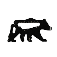 Carte d'outils multifonctionnelle de camping en plein air en acier inoxydable en forme d'ours personnalisée 12-en-1, gadget de survie pour portefeuille de poche, noir/argent hexagonal