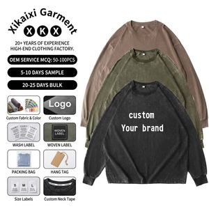 T-shirt personnalisé vintage délavé à l'acide 100% coton à manches longues grande taille imprimé style streetwear vente en gros sweat-shirt personnalisé - Product Image 1