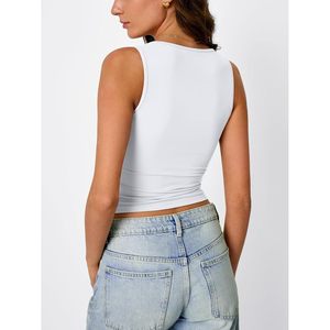 Camisolas sin mangas para mujer, de doble forro, cortas, suaves, transpirables, de punto, de algodón y elastano, ropa básica de moda para verano - Product Image 4