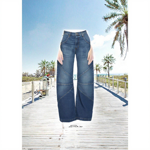 Vaqueros de mujer vintage de otoño, de moda casual, de cintura media, lisos, tejidos, con botones, corte holgado recto, de secado rápido, de elastano/algodón - Product Image 3