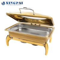 XINGPAI Réchaud rectangulaire doré de luxe en acier inoxydable pour hôtels et restaurants, chauffe-plats de buffet