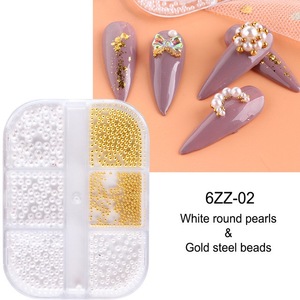 Perles à ongles 3D demi-rondes à 6 grilles, strass à dos plat, décorations en verre diamant, plastique, pour la création de nail art DIY - Product Image 1