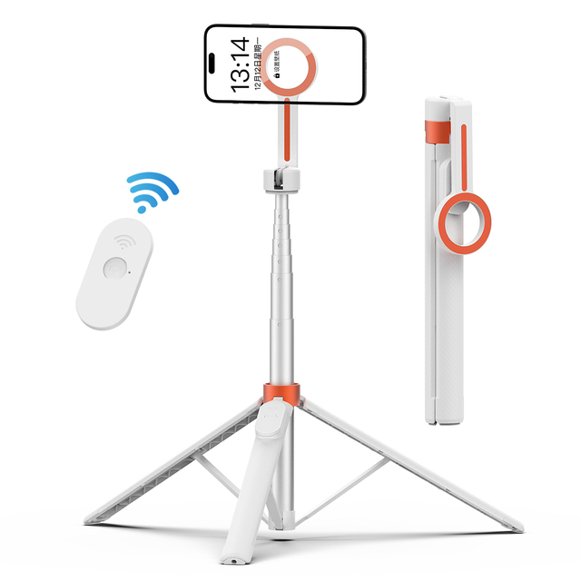 65 Inch Magnetic Tripod for iPhone Magsafe Cell Phone Stand Remote Control for 5.3 2000mAh Battery-Lightweight Foldable