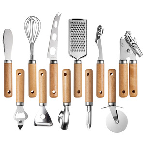 Ensemble d'ustensiles de cuisine en acier inoxydable avec manche en bois de hêtre, 4 pièces, faciles à nettoyer pour la cuisson et le pelage - Product Image 4