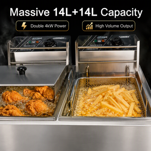 Freidora Eléctrica Comercial de Pie de 28L con Doble Tanque y Doble Cesta de 8kW para Papas Fritas, Pollo, Restaurantes y Catering - Product Image 3
