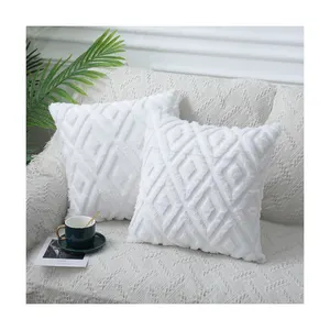 Cross-border Rabbit Hair Quilted Plush Pillow Case Solid Color Sofa Pillow Headrest Pillow Case Cushion Waist Pillowcase