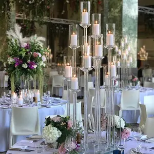 12 Arme Große Restaurant Tisch lampen Kristall Kandelaber hohe Kerzenhalter für Hochzeit Glas Kerzenhalter Dekoration