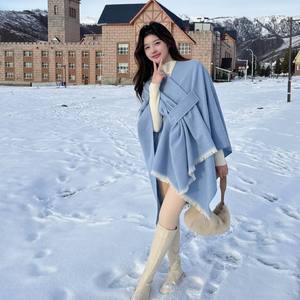 Automne hiver couleur unie cachemire châ<span class=keywords><strong>le</strong></span> couleur unique Cape cape unie avec fente Style européen américain longueur carrée - Product Image 3