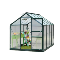 Grande serre de jardin de 6x8 pieds cadre en aluminium décoration vert foncé pour plantes couverture nature fenêtre en bois pour plantes