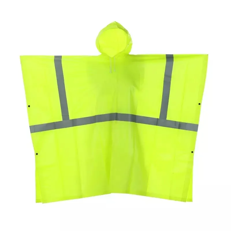 Reflective Safety High Quality Raincoat PVC Coating Fluorescent Yellow Rain Poncho 100% Waterproof