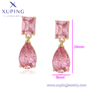 X000889802 Pendientes de Moda Xuping Jewelry, Pendientes Largos con Circonita Rosa Brillante, Chapados en Oro de 14K, Pendientes de Cristal con Circonita - Product Image 2