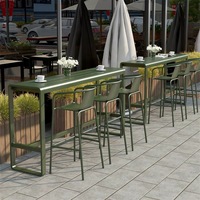 Ensemble table et tabourets de bar en métal pour extérieur, table de bar longue imperméable pour patio, chaise haute de bar, mobilier pour café et restaurant