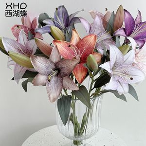 Flores de Lirio Artificiales Xhd, Flores de Seda, Colores Otoñales Vintage, Decoración Nórdica Minimalista para el Hogar, Resistentes al Agua, para Mesa de Salón - Product Image 1