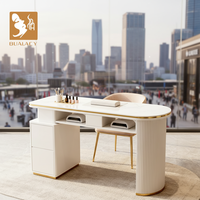 Mesa de Manicura Individual de Lujo con Superficie de Mármol y Puerto USB, Tamaño y Color Personalizables, Estación de Trabajo Exclusiva para Salón de Uñas
