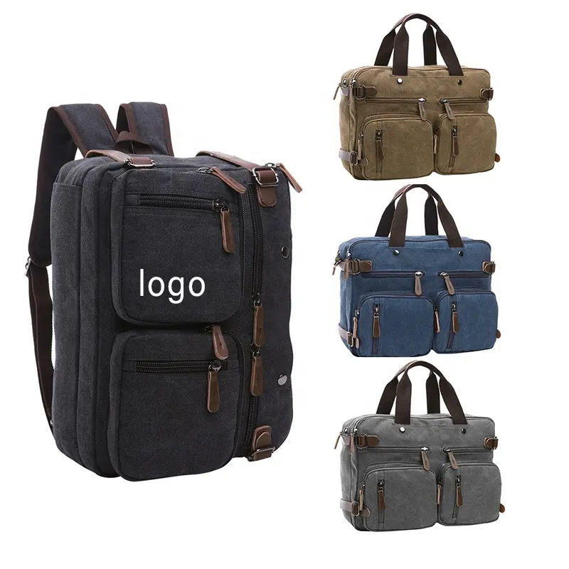 17 Inch Convertible Men Canvas crossbody tote bag handbag Business Briefcase satchel Messenger Bag Laptop Backpack
