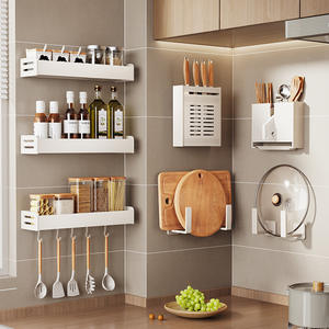 Estante de almacenamiento de cocina montado en la pared, estante colgante rectangular blanco para condimentos y artículos del hogar, no requiere perforación - Product Image 1