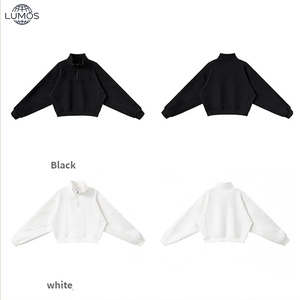 Sudadera de cuello medio alto con media cremallera y corte holgado para <span class=keywords><strong>mujer</strong></span>, ideal para primavera y otoño, 350G, de color liso, estilo casual deportivo. - Product Image 3