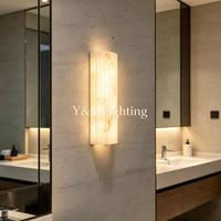 Lampu Dinding Alabaster Alami Beralur Vertikal, Lampu Dinding Besi Persegi Panjang untuk Dekorasi Dinding Latar Belakang Kamar Tidur Hotel Villa