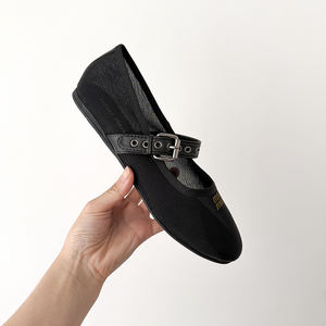 Zapatos Planos de Bailarina con Malla Transpirable para Verano, Elegantes con Cierre de Correa y Letras Bordadas, Tipo Mary Jane para Mujer - Product Image 3