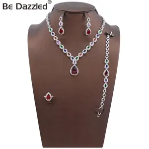 Bedazzled-Conjunto de joyería con diseño clásico occidental, joyería de moda con circonita cúbica, collar de Color verde y azul, para fiesta y graduación