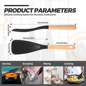 다용도 실리콘 요리 스푼, 주걱 겸용, 나무 손잡이 실리콘 서빙 스푼 - Product Image 2