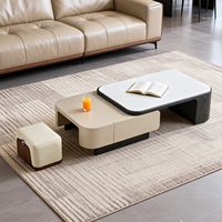 Table basse moderne de luxe avec plateau en pierre microcristalline, placage bois, finition laquée, tiroir de rangement pour salon
