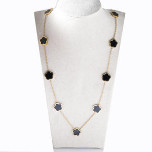 <span class=keywords><strong>Collana</strong></span> Trifoglio Nero in Acciaio Inox Placcato Oro 18K, Gioiello Smaltato a Quattro Foglie per Donna, Accessorio Moda per Feste - Product Image 1