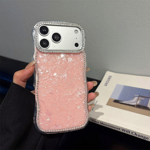Nueva Funda para Teléfono con Diseño de Conchas Marinas y Diamantes para iPhone 17 16 15 14 Pro Max, Textura de Concha Iridiscente, Degradado Ombre Ondulado - Product Image 4