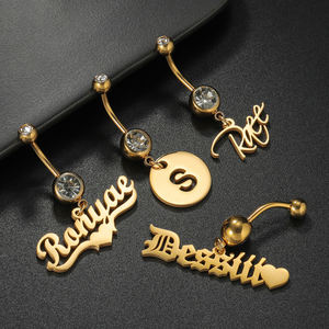 Dropshipping perhiasan tindik badan cincin kancing perut pribadi kuku baja tahan karat nama kustom dengan tindik pusar - Product Image 2