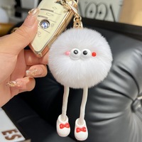 Gantungan Kunci Mobil Bola Batu Bara Kecil Lucu, Liontin Bulu Imitasi Kelinci Rex Berkaki Panjang, Gantungan Tas PomPom Plush