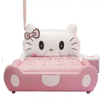الأطفال فتاة الوردي سرير الاميرة مرحبا كيتي 1.5m عالية مربع سرير خشب متين السرير مع الدرابزين سرير