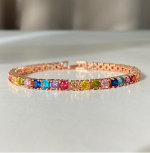 Pulsera de tenis de circonita cúbica redonda multicolor de 4 mm, chapada en oro, con circonita arcoíris, cadena de mano para uso diario, joyería al por mayor, ¡la más vendida! - Product Image 3