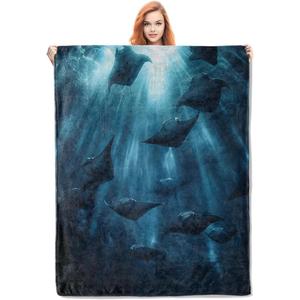 Marine Life Flannel <b>Blanket</b> Throw <b>Blanket</b> Nap <b>Blanket</b> Reversible Cozy Warm for Travel <b>Camping</b> Custom Print Bulk Wholesale - Product Image 5