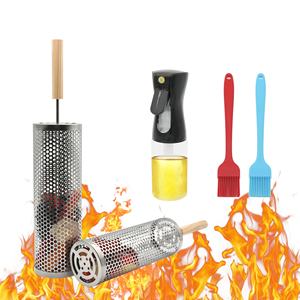 سلندر شواء 304 من الفولاذ المقاوم للصدأ سميك مزود بيد خشبية لمجموعة واسعة من الملحقات وسلة شواء - Product Image 2