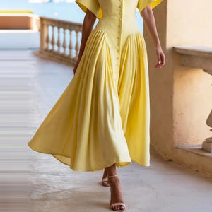 Ampio <span class=keywords><strong>abito</strong></span> <span class=keywords><strong>Midi</strong></span> a maniche corte con Design a pieghe abbottonato tinta unita colletto con risvolto naturale vita-<span class=keywords><strong>abito</strong></span> <span class=keywords><strong>camicia</strong></span> Eco-Friendly - Product Image 3