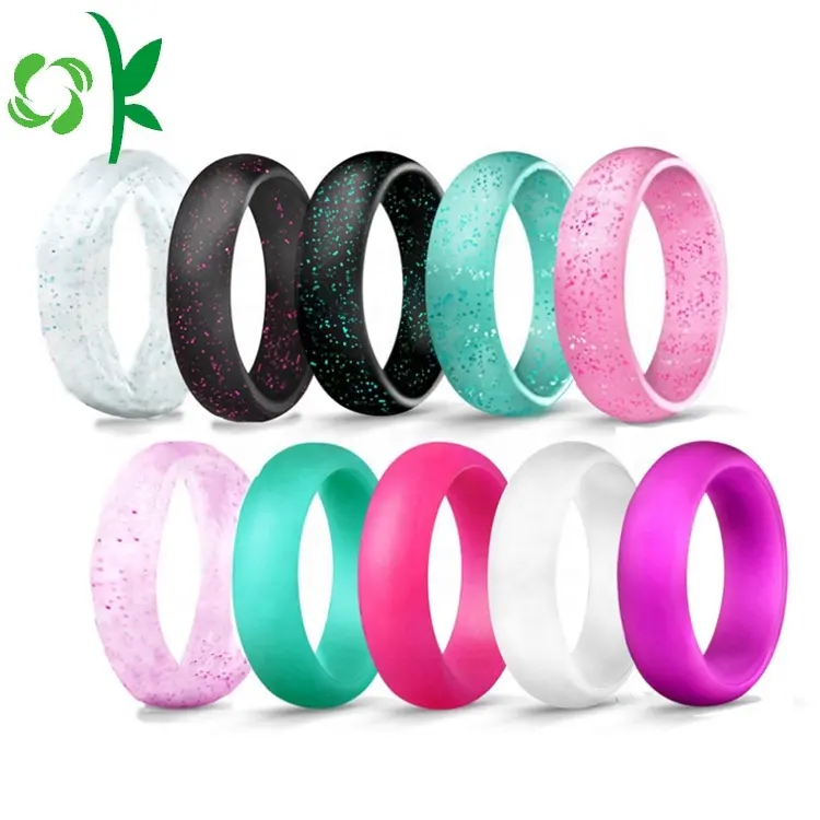 OKSILICONE 10 Pack Mix Glitter Powder Band Rubber Finger Wedding Lord of The Rings The Silicone Ring