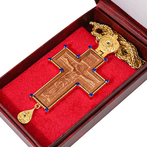 Colgante Pectoral Cristiano Ortodoxo Collar de Cruz en Aleación y Madera Religión Crucifijo Ornamentado Jesús para Sacerdote Ortodoxo - Product Image 3