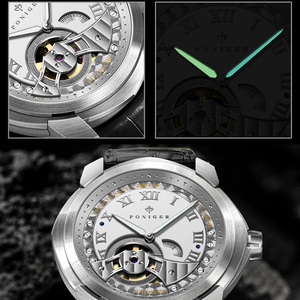 Montre mécanique pour homme PONIGER P5.29, 45 mm, petite seconde, aiguille des secondes lumineuse bleu glace, aiguille des minutes vert glace, 5 ATM, saphir - Product Image 3