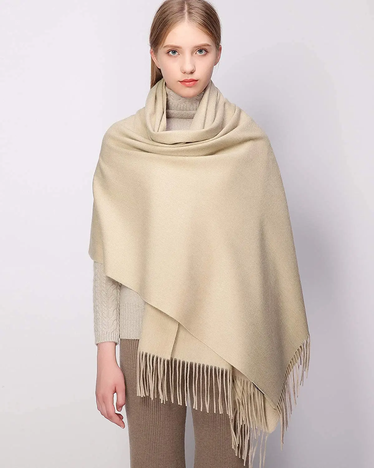 Wholesale Custom Luxury Thick Shawl Knitted Pashmina Cashmere Hijabs Blanket Winter Plain Scarves Ladies Cashmere Scarfs Women